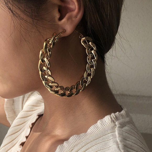 💕Last one Urban Chic Golden Chain Hoops Earrings - Picture 6 of 14